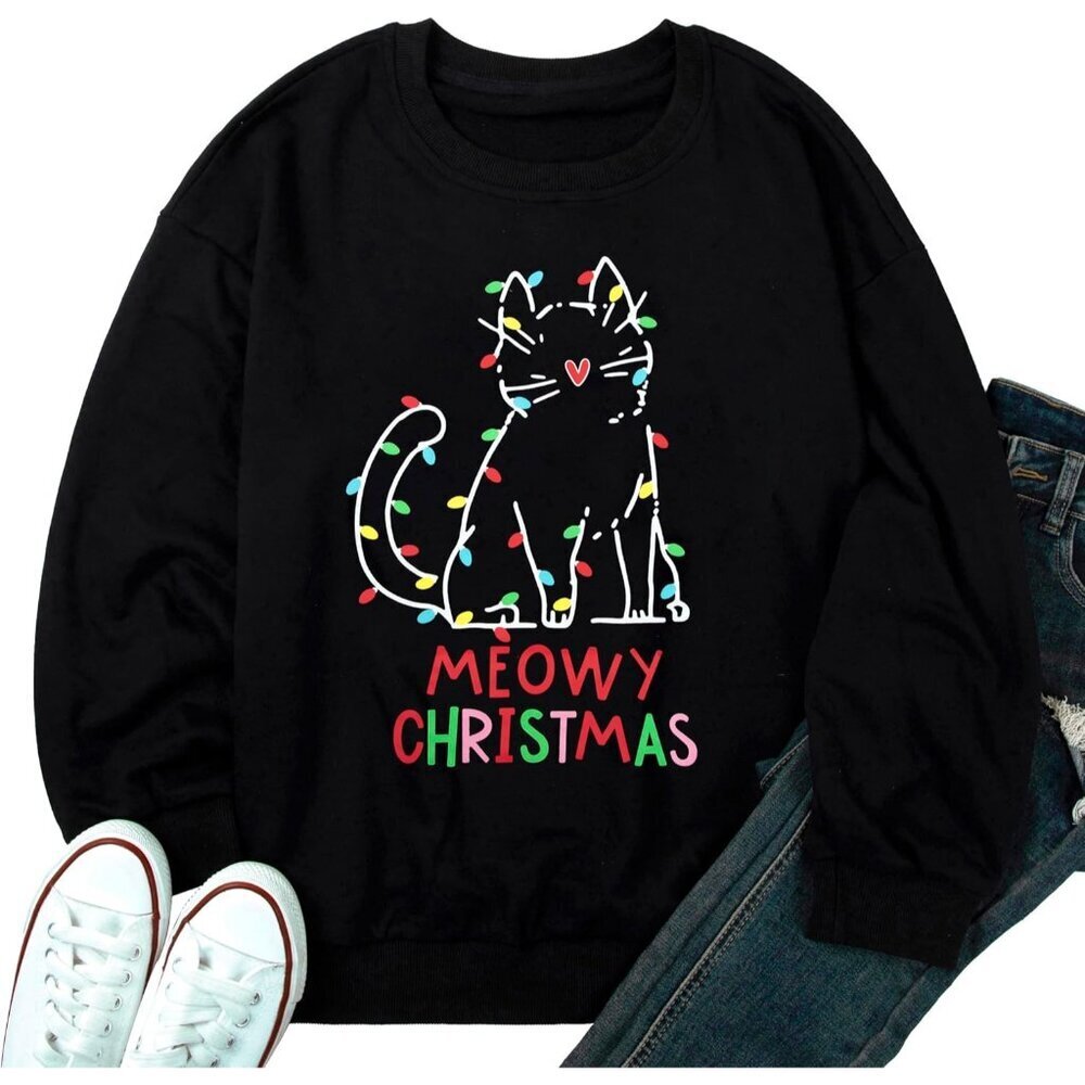 Christmas Sweatshirt Women Cotton Polyester Spandex Cozy Casual Holiday - Picture 5 of 6